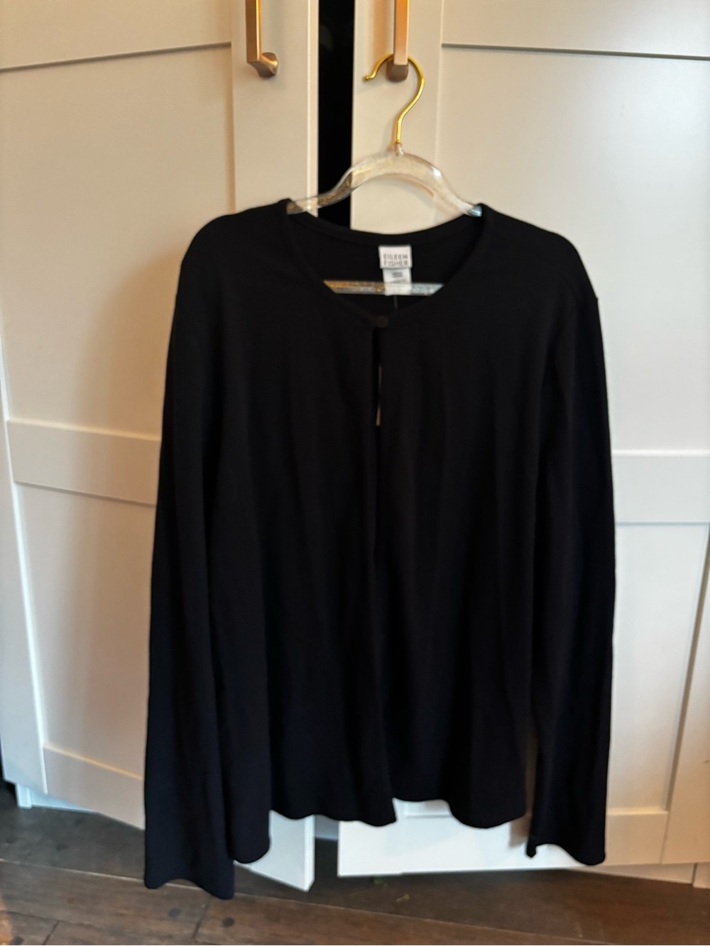 Eileen Fisher Black Classic Lightweight Cardigan One Top Button NWT